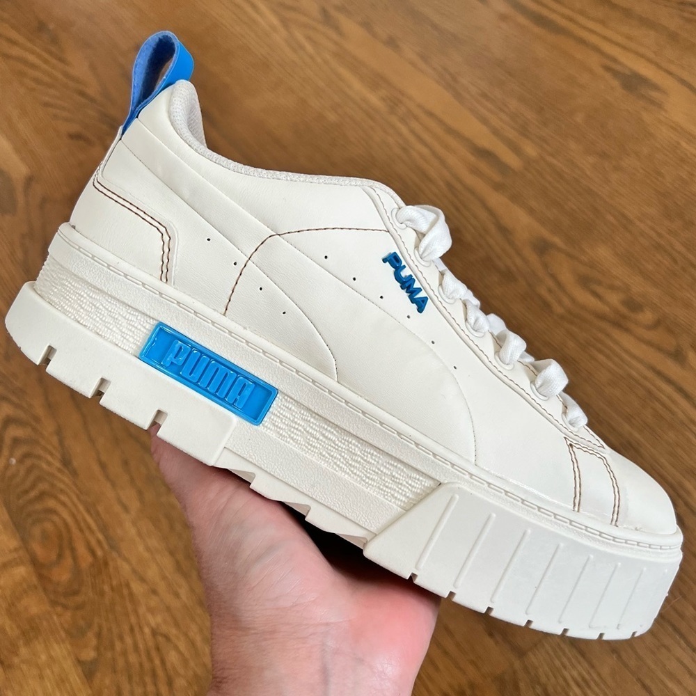 PUMA Women's White Platform Sneaker with Blue Accents